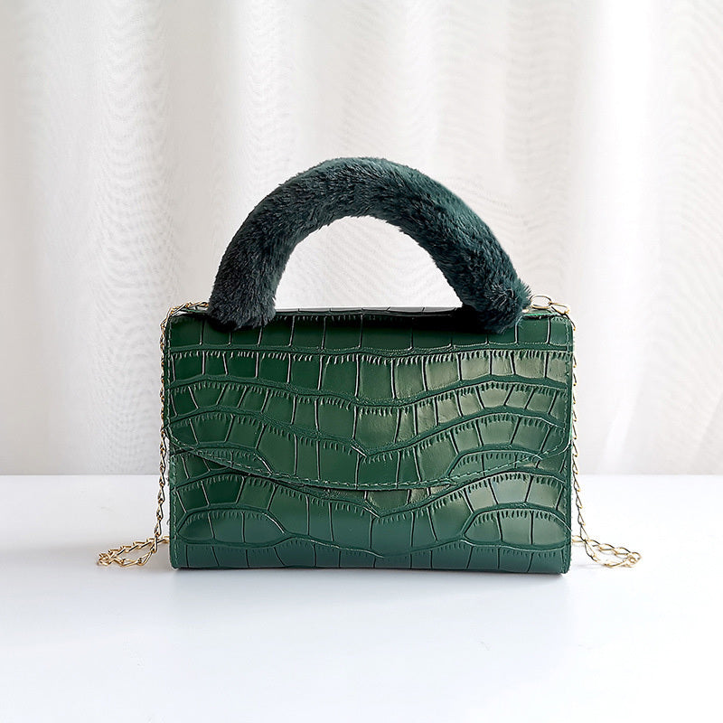 Modische Handtasche aus Plüsch mit Steinmuster