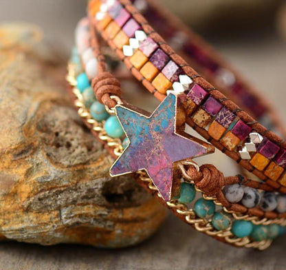 Imperial Stone Five-Pointed Star Hand-Woven Multi-Layer Beaded Leather Bracelet