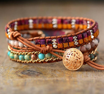 Imperial Stone Five-Pointed Star Hand-Woven Multi-Layer Beaded Leather Bracelet