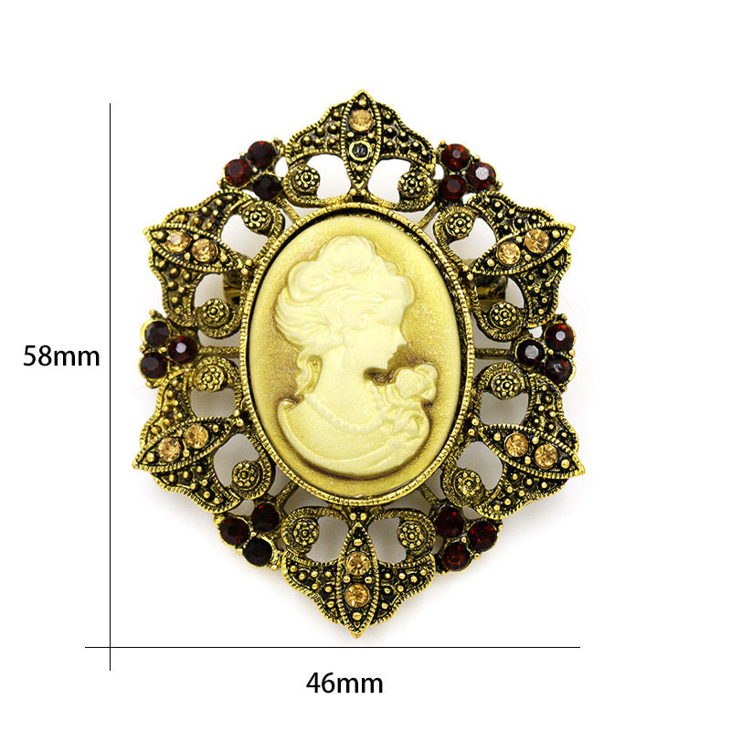 Retro Palace Brooch Female Brooch Female Anti Light European And American Fashion Beauty Head Picture Windbreaker Badge Pin Collar Pin Buckle