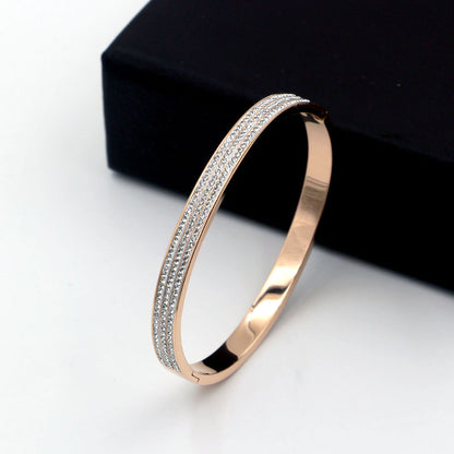 Half Circle Three Rows Full Diamond Rose Gold Concealed Buckle Bracelet Titanium Steel Rose Gold Bracelet Women