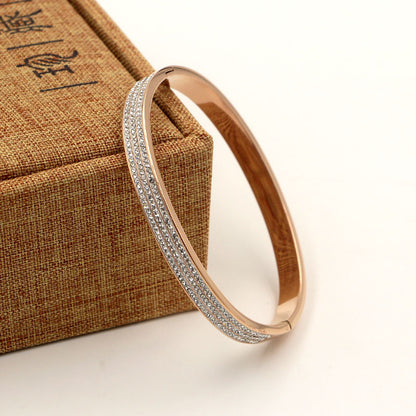 Half Circle Three Rows Full Diamond Rose Gold Concealed Buckle Bracelet Titanium Steel Rose Gold Bracelet Women