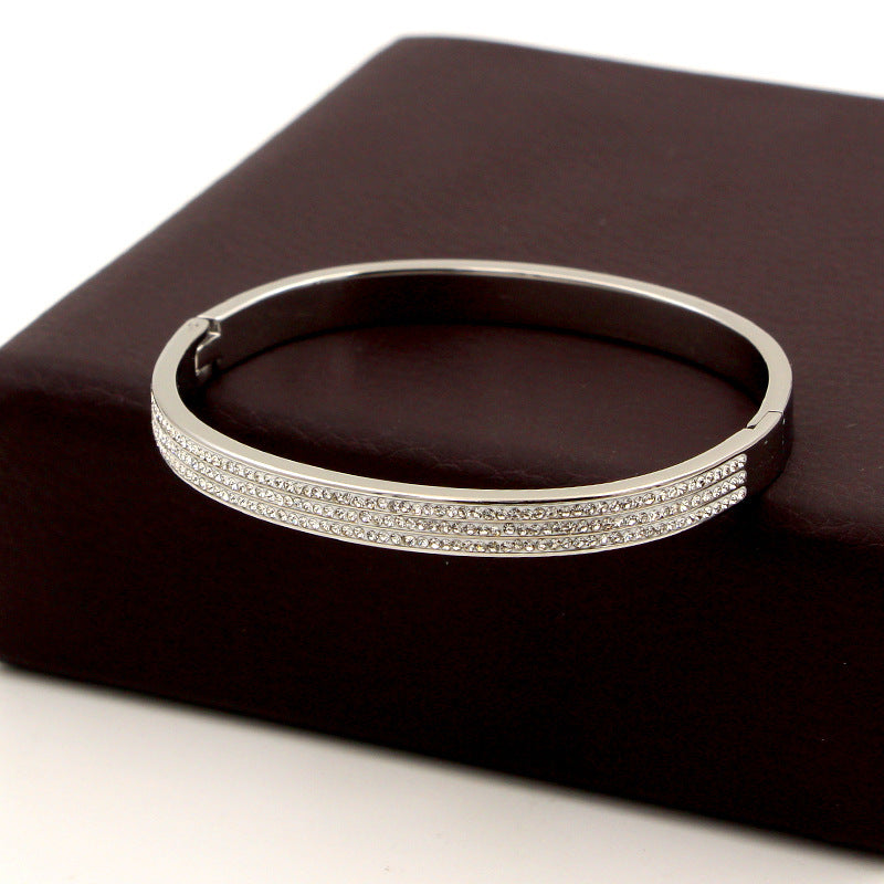 Half Circle Three Rows Full Diamond Rose Gold Concealed Buckle Bracelet Titanium Steel Rose Gold Bracelet Women