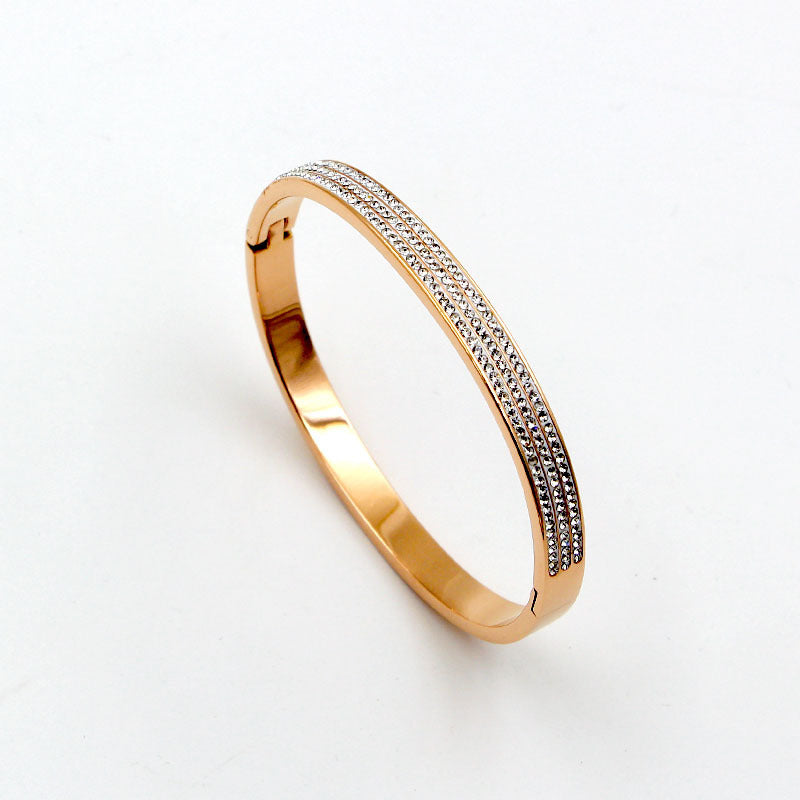 Half Circle Three Rows Full Diamond Rose Gold Concealed Buckle Bracelet Titanium Steel Rose Gold Bracelet Women