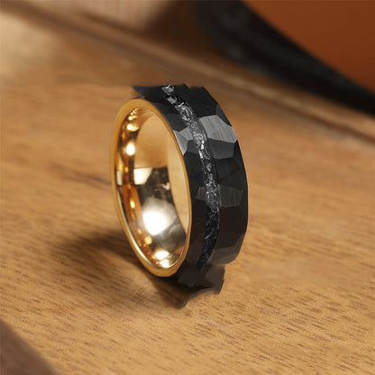 In Stock One Piece Dropshipping Niche Meteorite Inlaid Tungsten Steel Men's Ring Black Ring Men