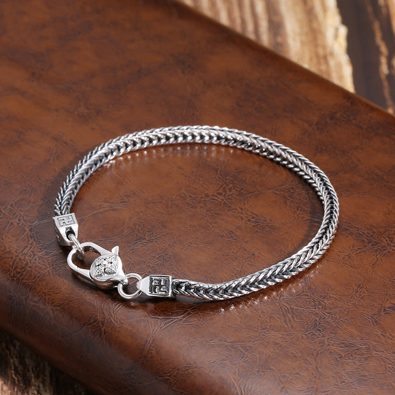Männer und Frauen 925 Sterling Silber Punk Retro Hip Hop Diamant Schmuck Ornament Armband