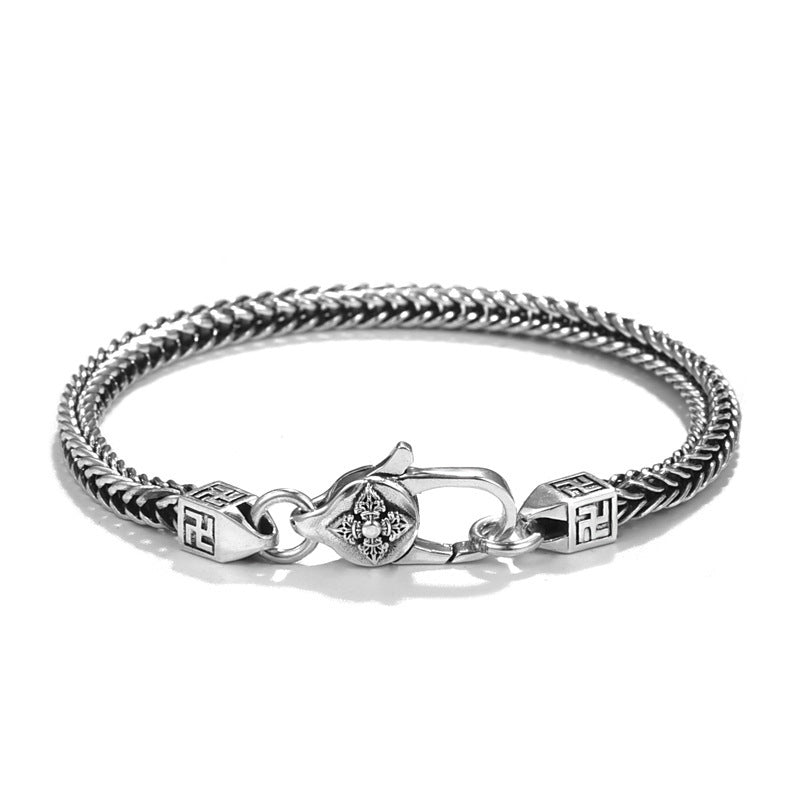 Männer und Frauen 925 Sterling Silber Punk Retro Hip Hop Diamant Schmuck Ornament Armband