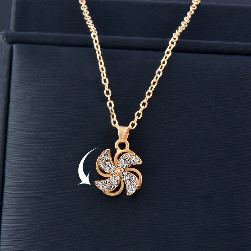 Rotating Clover Windmill Pendant Necklace