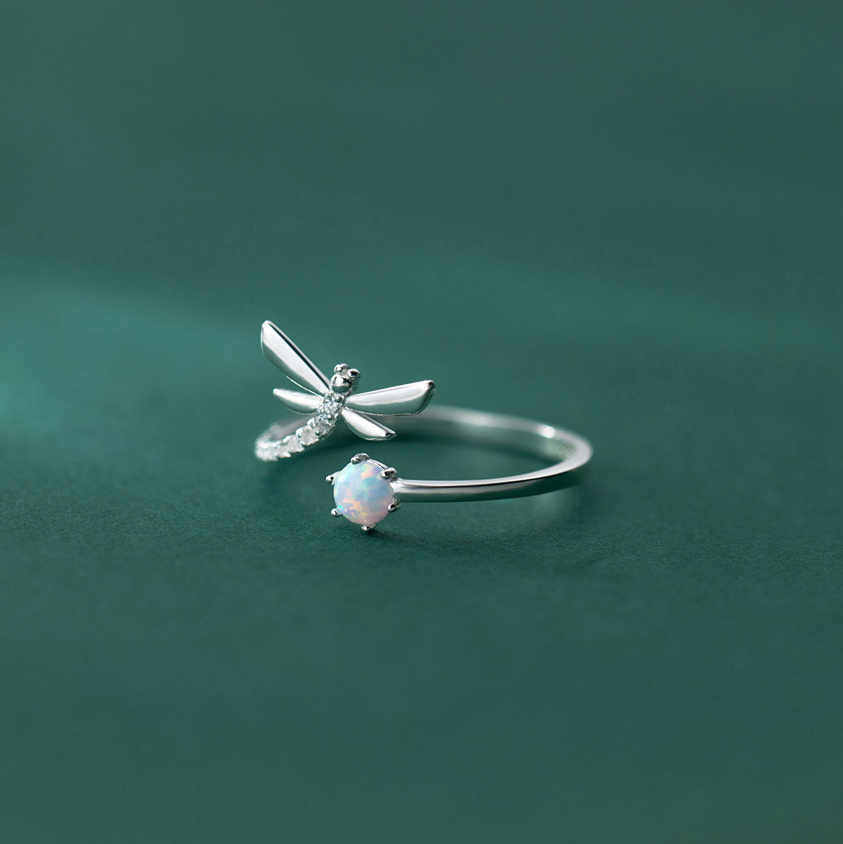 925 Silver Opal Gang Drill Dragonfly Ring Simple And Fresh Cute Sweet Bracelet