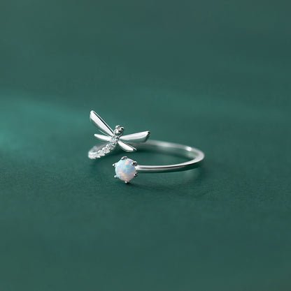 925 Silver Opal Gang Drill Dragonfly Ring Simple And Fresh Cute Sweet Bracelet