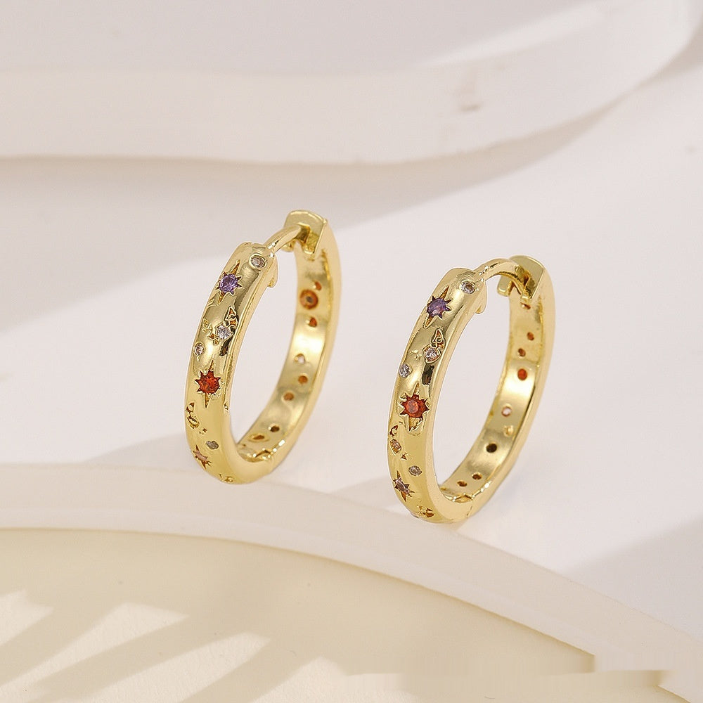 Elegant Copper Inlaid Color Zirconium Large Hoop Earrings