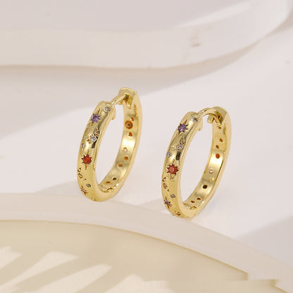 Elegant Copper Inlaid Color Zirconium Large Hoop Earrings