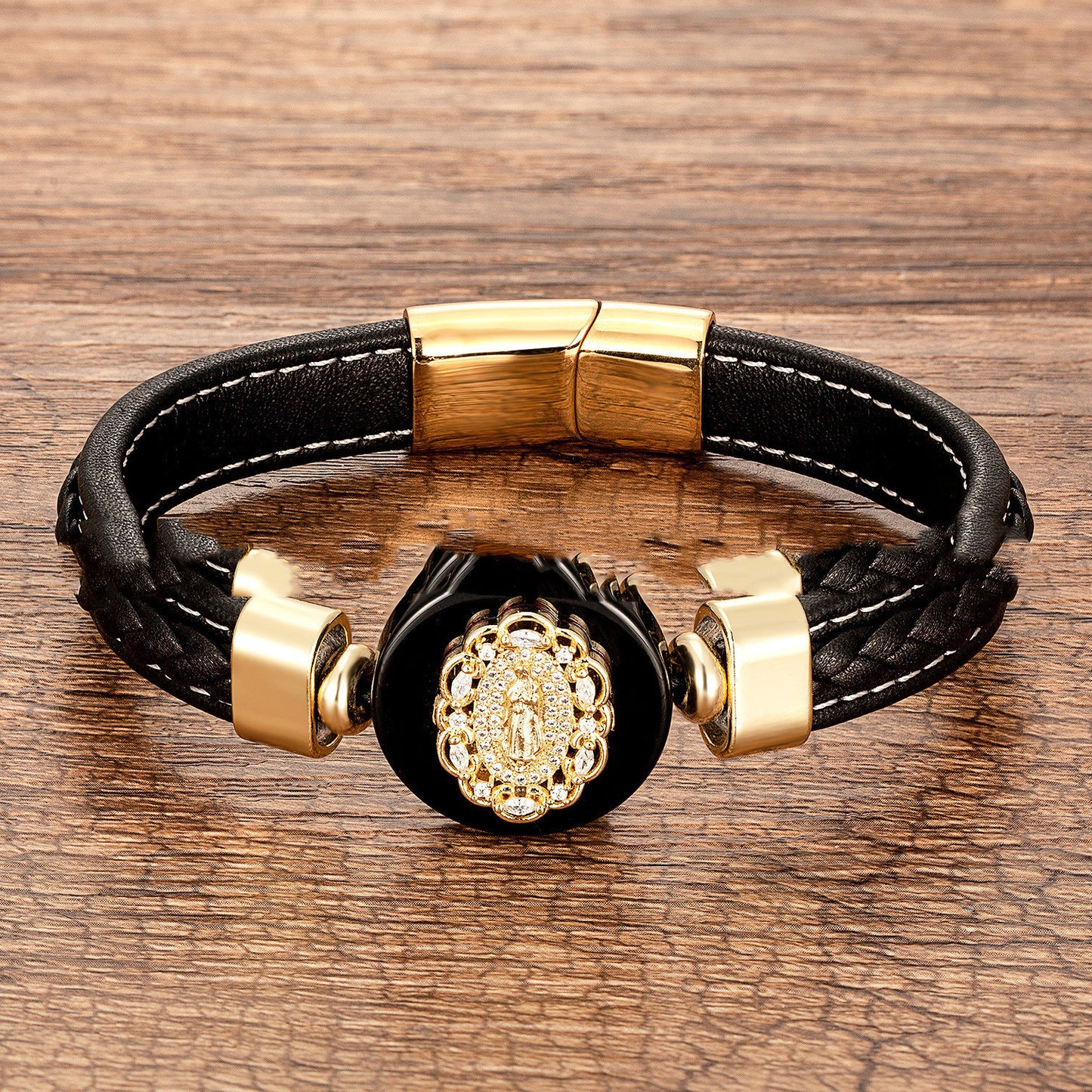 Europäische und amerikanische Mode Außenstein Lederschnur geflochtenes Armband