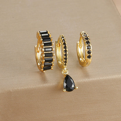 Geometric Water Drop Diamond Gold Plated Earrings