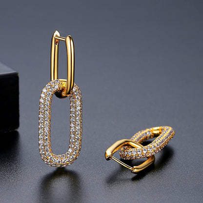 Full Diamond Oval Copper Ear Studs Earrings