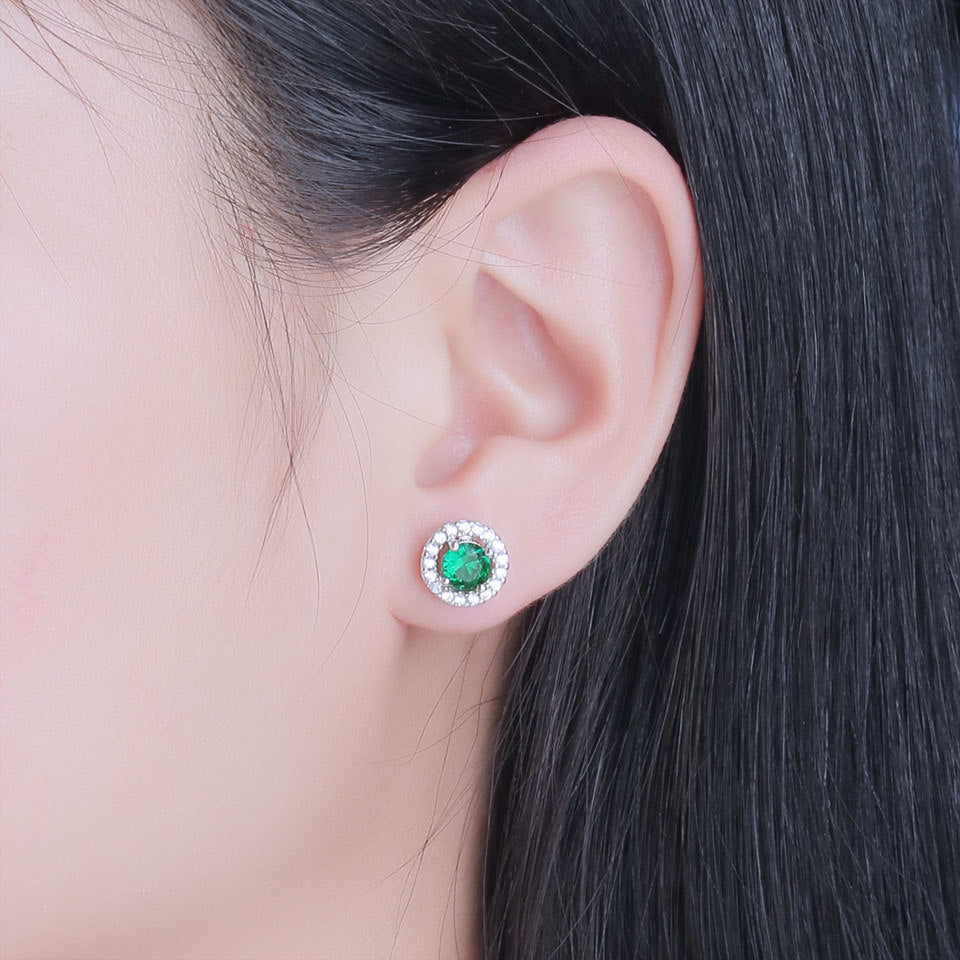Emerald 925 Sterling Silver Round Earrings Pendants Two-Piece Outfit