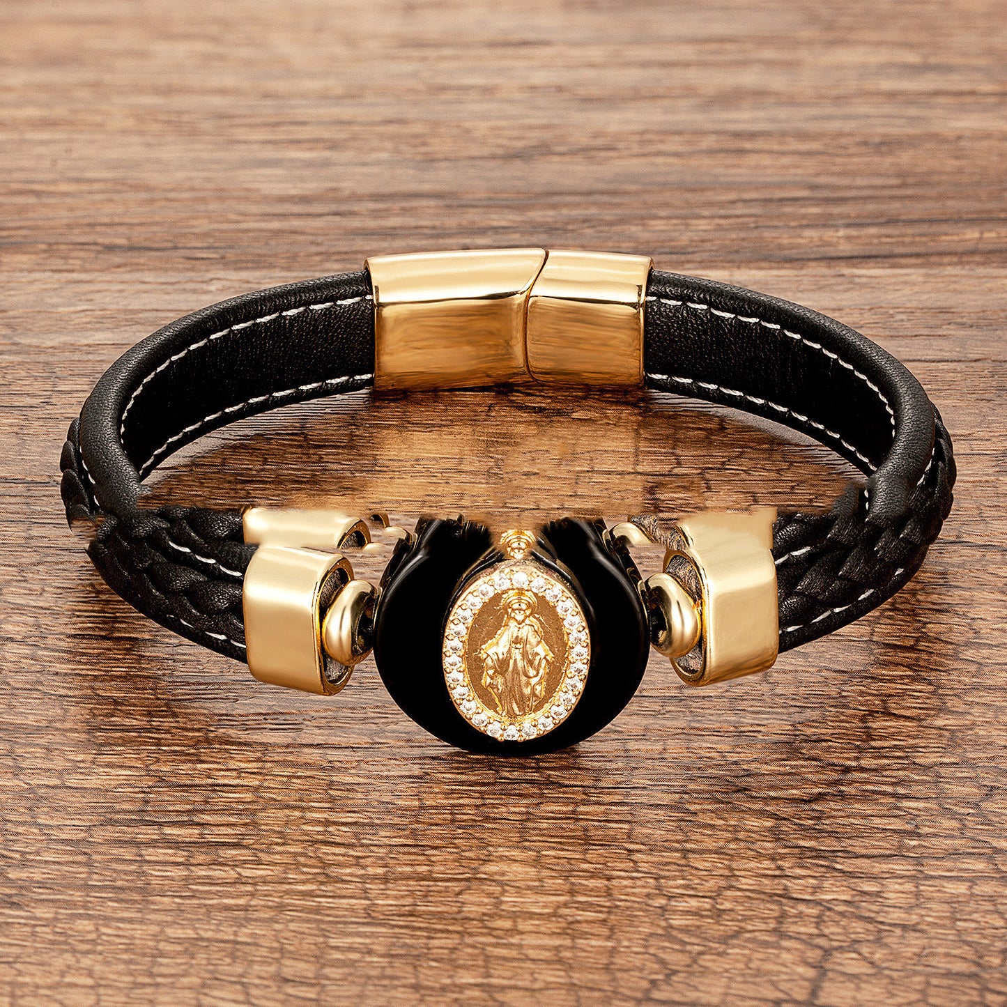 Europäische und amerikanische Mode Außenstein Lederschnur geflochtenes Armband