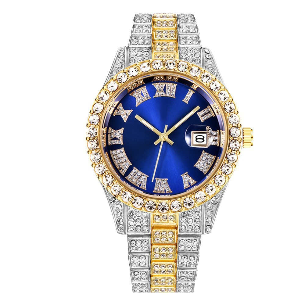 Diamond Roman Steel Belt Calendar Men's Quartz Watch