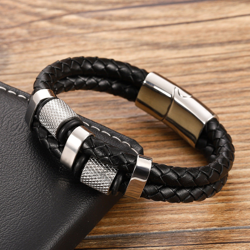 Explosive stainless steel magnet buckle leather bracelet
