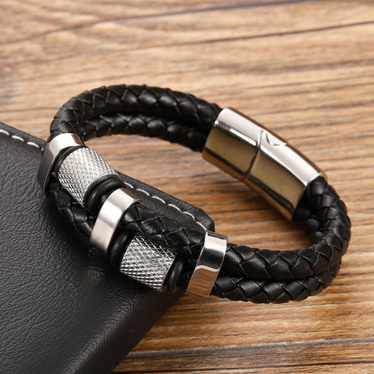 Explosive stainless steel magnet buckle leather bracelet