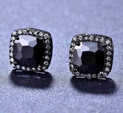 Square Black Zircon Stud Earrings