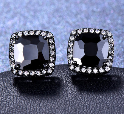 Square Black Zircon Stud Earrings