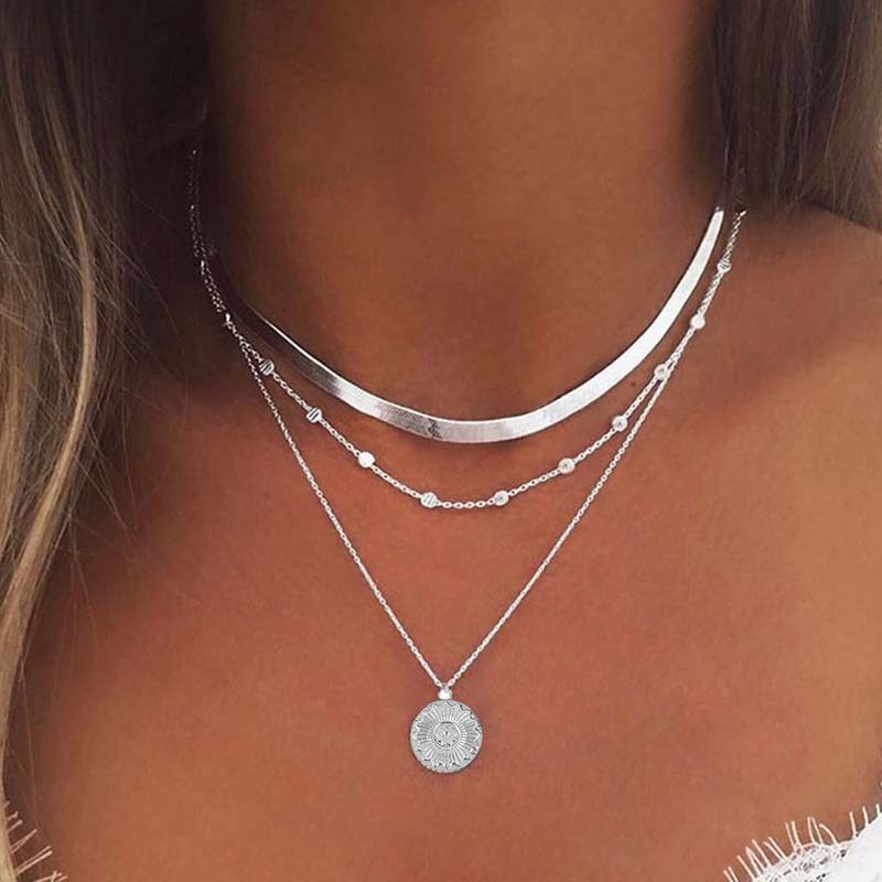 Popular Fashion Personality New Simple Multi-layer Lotus Pendant Necklace Female Blade Chain Necklace