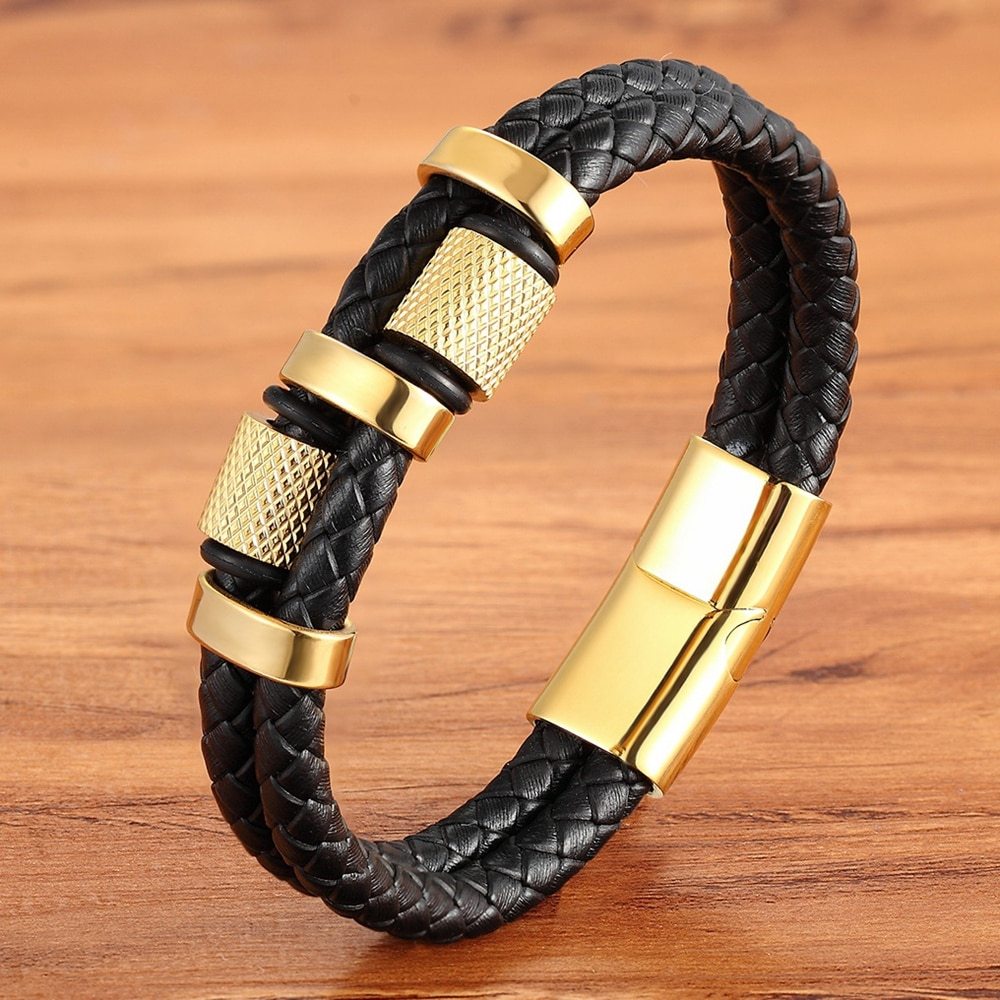 Explosive stainless steel magnet buckle leather bracelet