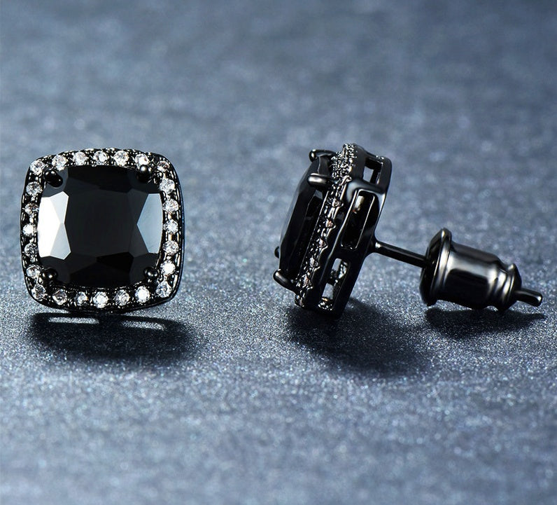 Square Black Zircon Stud Earrings