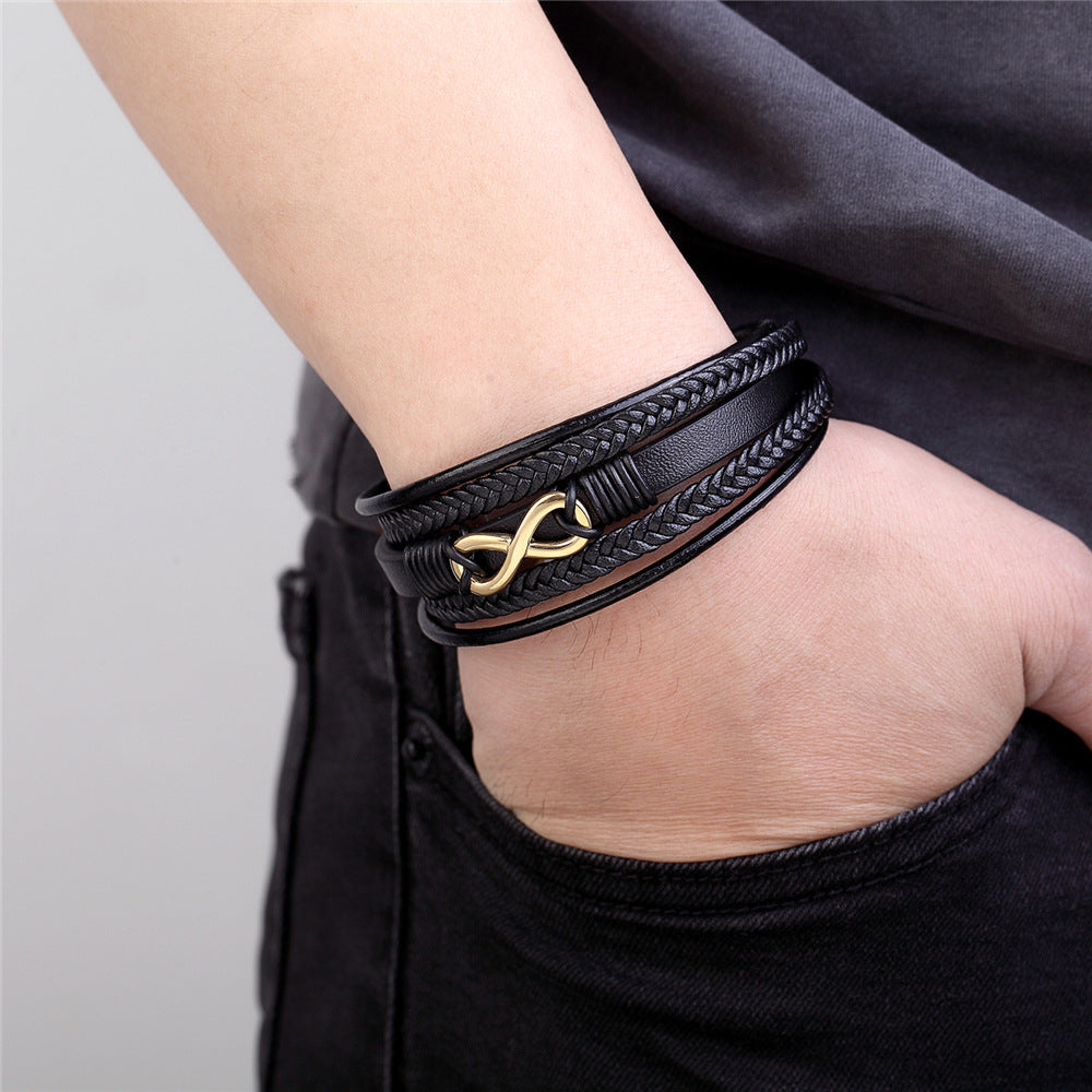 Men's Stainless Steel Magnet Buckle Multilayer Leather Hand Strap