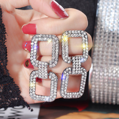 Dignified Rhinestone Long Earrings Geometry