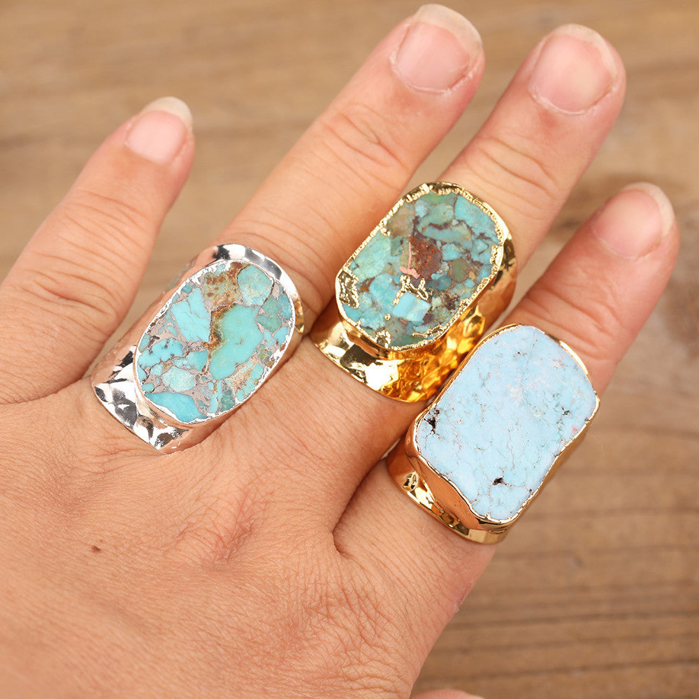 Natural Gold Turquoise Stone Bead Ring