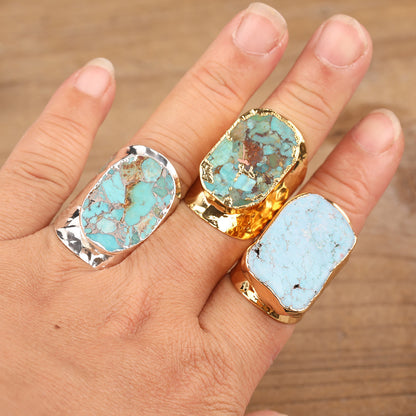 Natural Gold Turquoise Stone Bead Ring