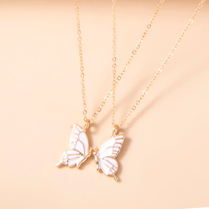 1 Pair Butterfly Pendant Necklace For Women Girls Sisters Friends With Inspirational Friendship Card