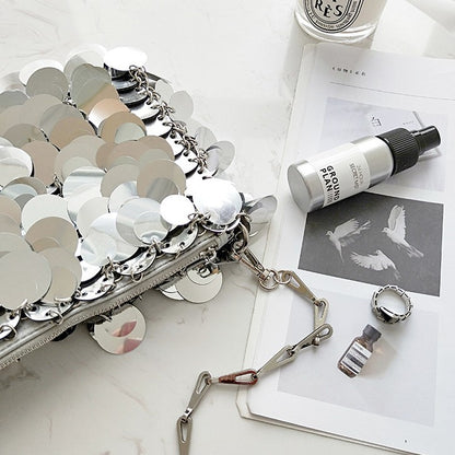 Kette Glitzer Pailletten Bling Schultertasche