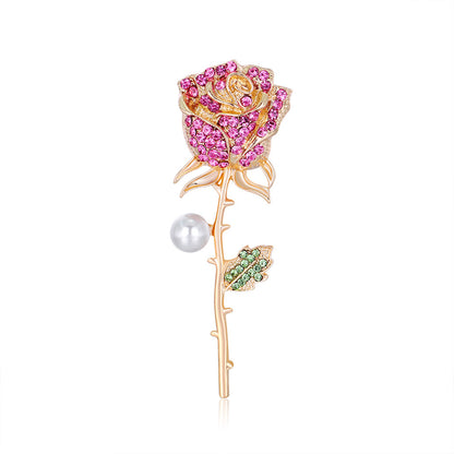 Fashion Alloy Brooch With Diamond And Pearl Flower