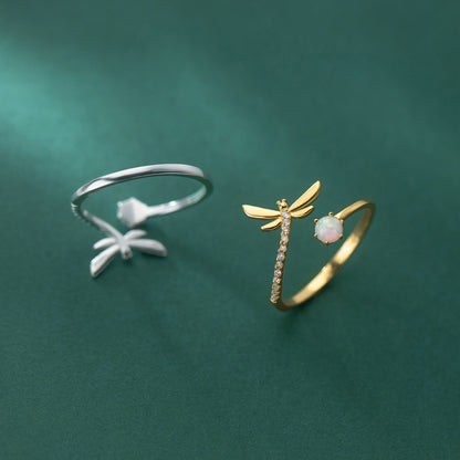 925 Silver Opal Gang Drill Dragonfly Ring Simple And Fresh Cute Sweet Bracelet