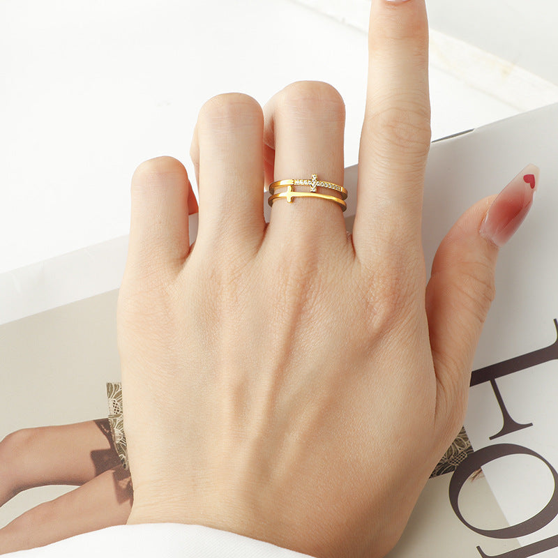 خاتم متقاطع مزدوج الطبقات للرجال والنساء