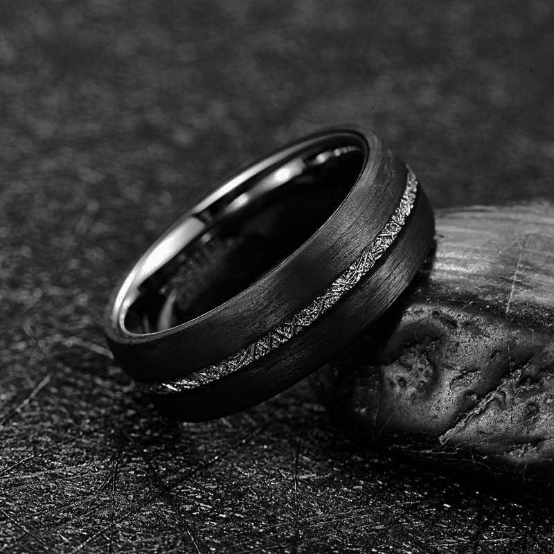 8mm Wide Inlaid Carbon Fiber Men's Tungsten Steel Ring