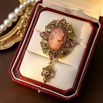 Medieval Beauty Head Brooch Retro Court