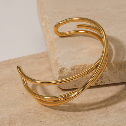 Metal Line Open-ended Bracelet Stainless Steel Irregular