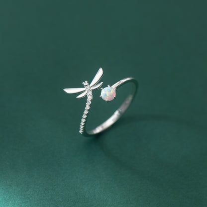 925 Silver Opal Gang Drill Dragonfly Ring Simple And Fresh Cute Sweet Bracelet