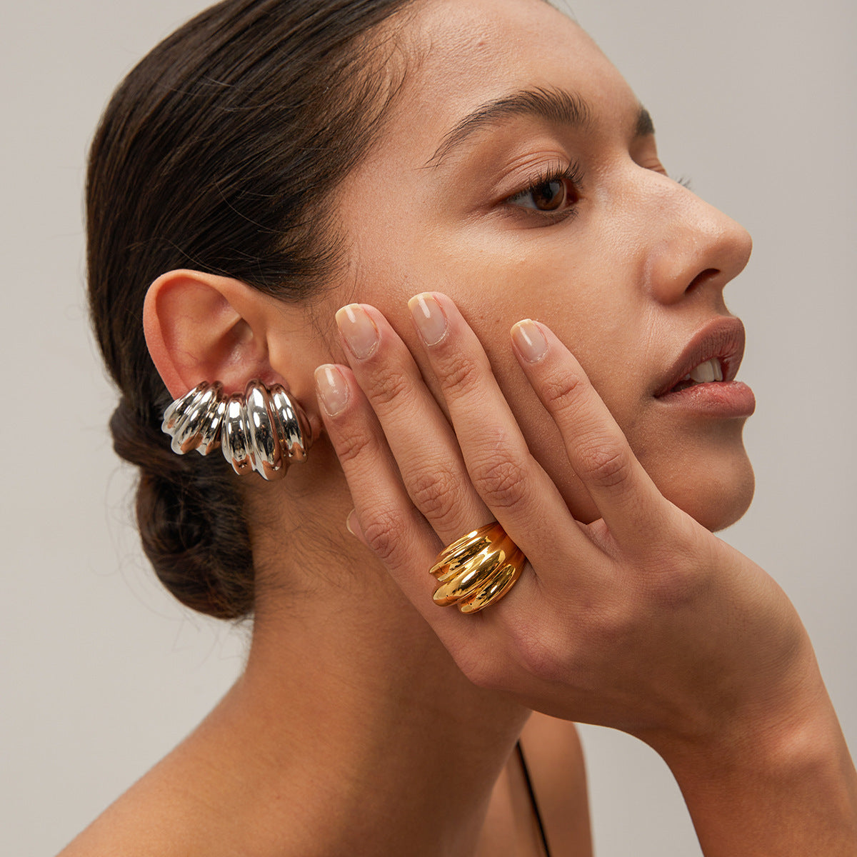 Minimalist Geometric Series 18K Gold Stainless Steel C- Shaped Earrings