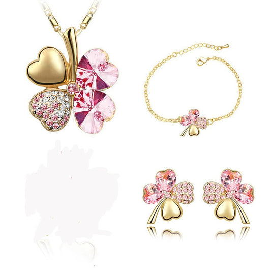 Creative four-leaf clover crystal jewelry set