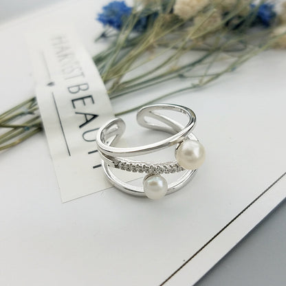 925 silver adjustable pearl ring