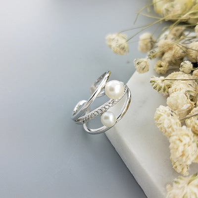 925 silver adjustable pearl ring