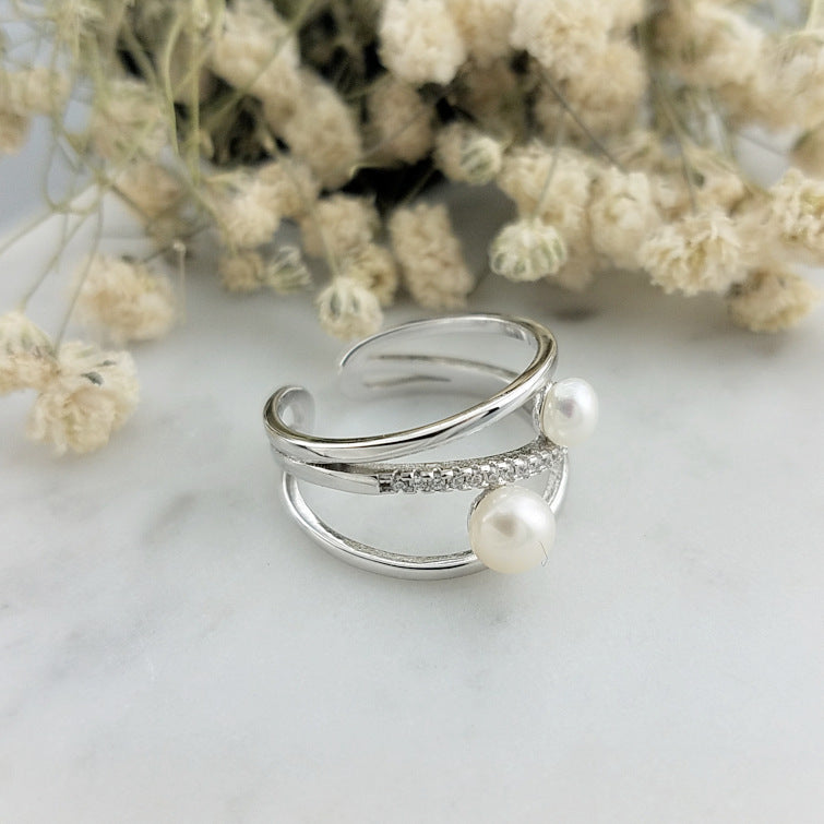 925 silver adjustable pearl ring