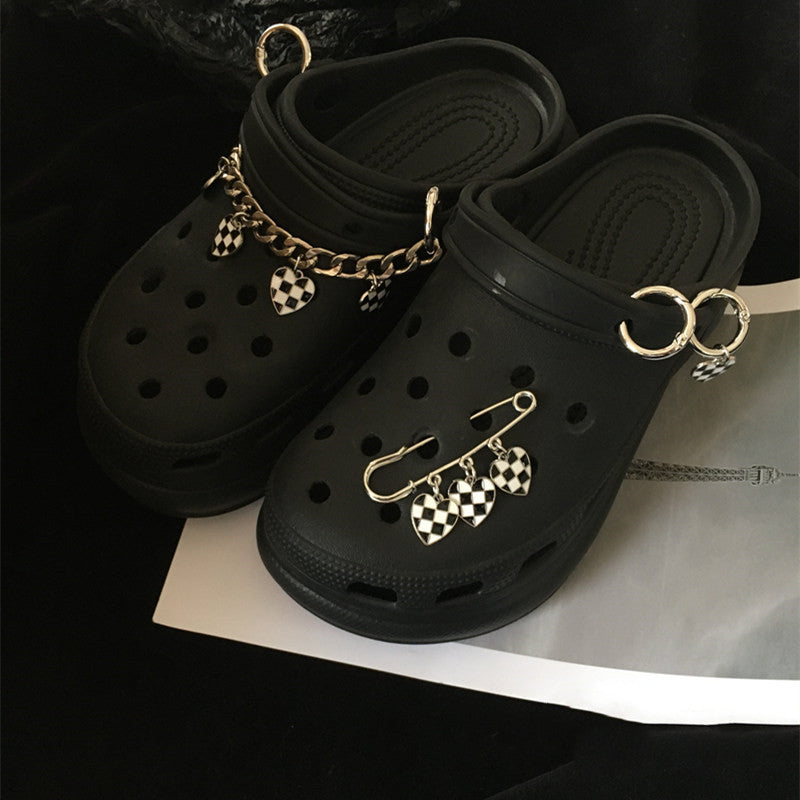 Light Luxury Checkerboard Hole Shoes Accessories Buckle