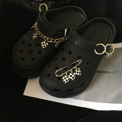 Light Luxury Checkerboard Hole Shoes Accessories Buckle