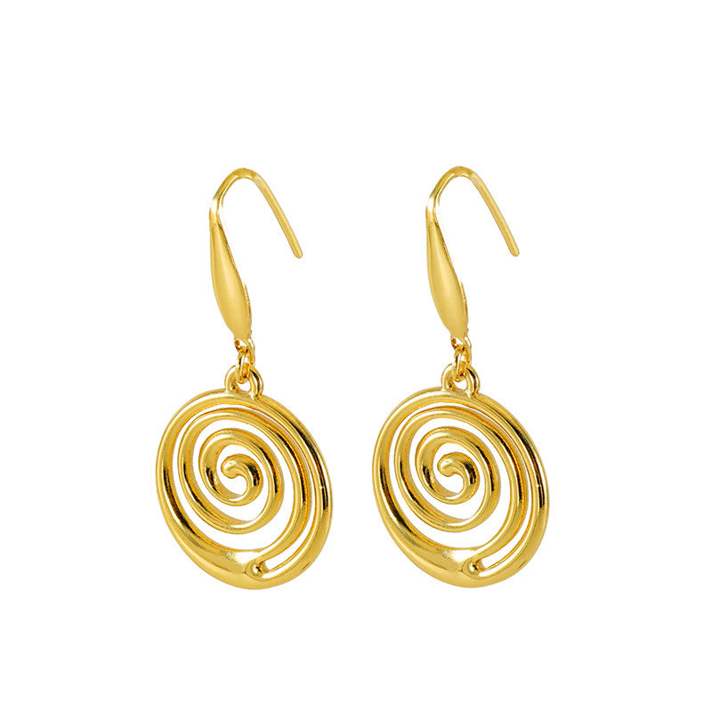 European And American Fashion Creative Geometric Spiral Stainless Steel Gold Plated Mosquito Coil Design Sense Earrings Women